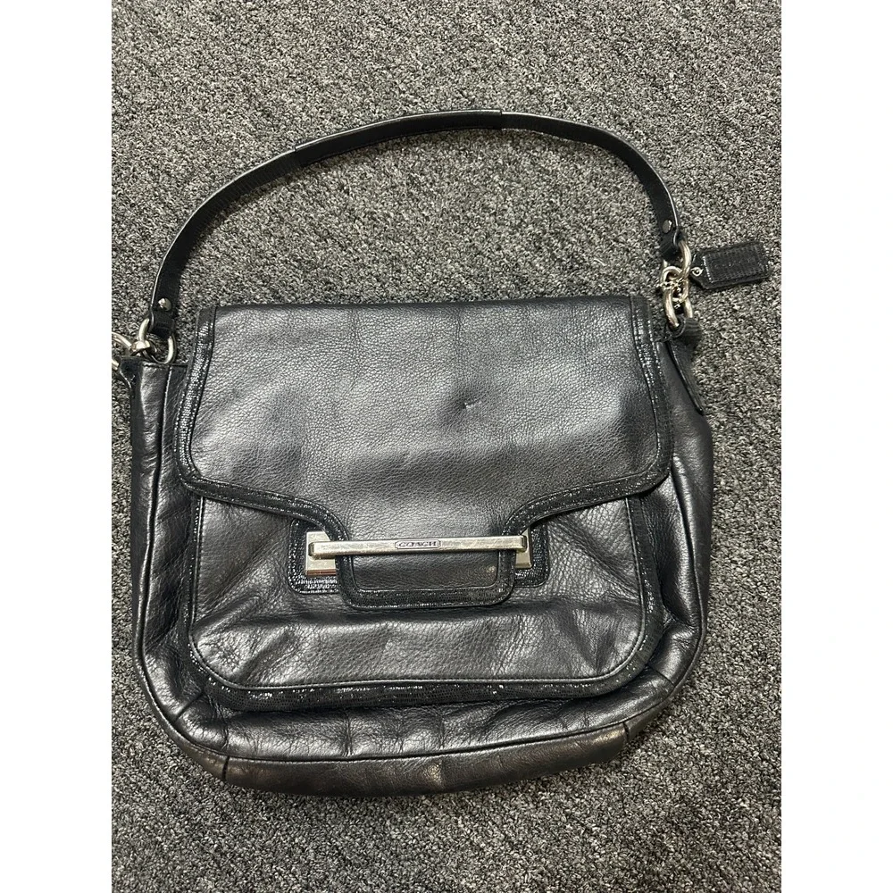 Coach Taylor Black Leather Flap Satchel Shoulder Bag Single Strap Purse F26781